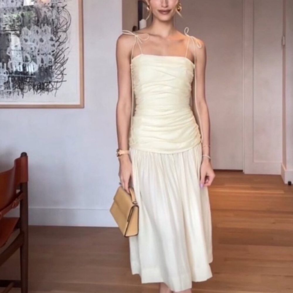 Zara ZW‎ Collection Drape Midi Yellow Dress Size L